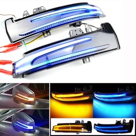 Kakulkomen Led Dynamic Turn Signal Light Side Mirror Blinker Sequential Lamp Assembly For Benz W204 CLA A B C E S Gla Glk Cls Class W176 W212 (Blue-Yellow)