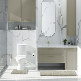 Yimobra Luxury Bathroom Rugs, Fluffy Bath Mats, Non Slip, Water Absorbent Microfiber, Machine Washable, Plush Runner Shower Rugs, Thick Matts for Bathroom Floor/Tub, 44"x 24", Light Tan and White