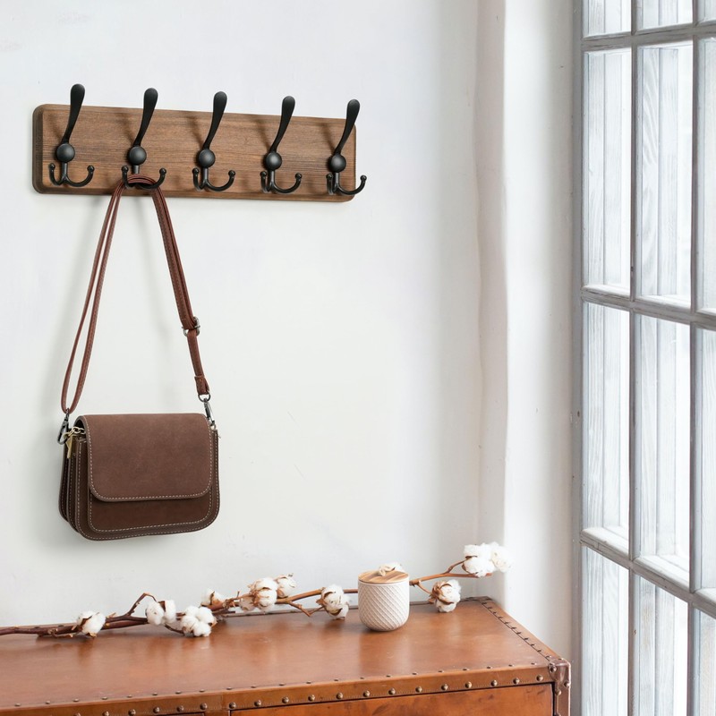 WEBI Rustic Coat Rack Wall Mounted,Wood Coat Hanger Wall,5 Coat