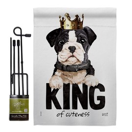 King Of Cuteness Garden Flag Set with Stand Animals Dog Puppy Spoiled Paw Canine Fur Pet Nature Farm Animal Creature Small Decorative Gift Yard House Banner Double-Sided Made In USA 13 X 18.5