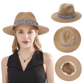 Men Women Straw Fedora Trilby Hat Straw Sun Hat Unisex Wide Brim Panama Hat Summer Travel Beach Sun Hat Straw Fedora Hat Jazz Cap Roll Up Cowboy Hat Cowgirl Hat Foldable Sun Protection Hat With Band