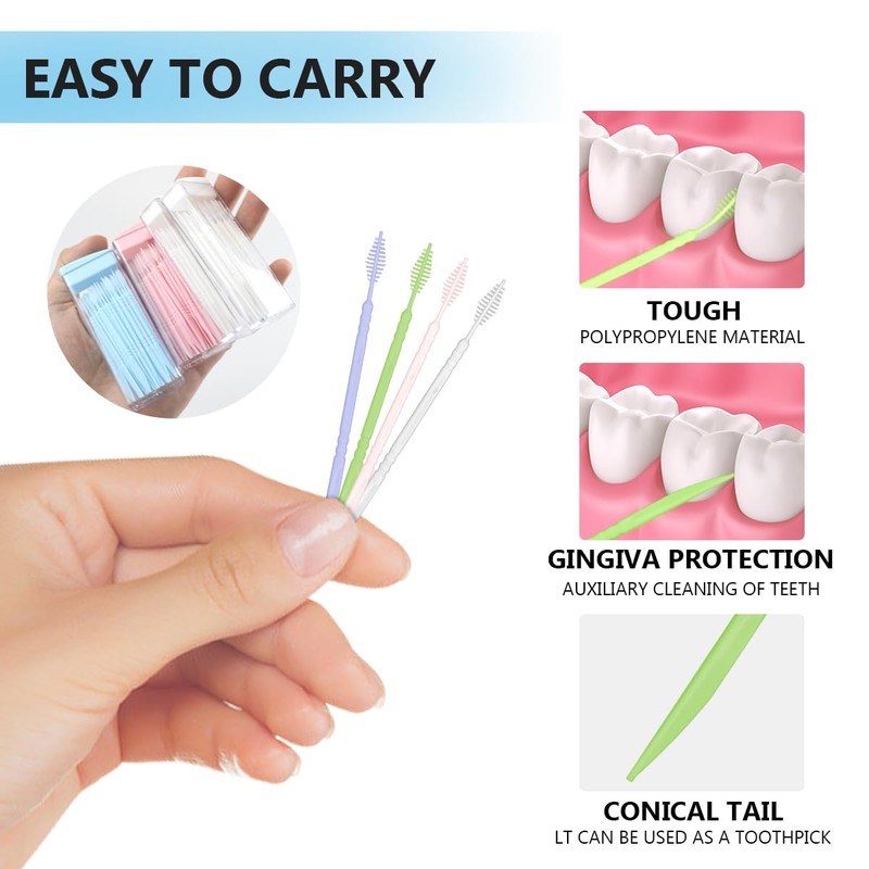 UPIQNG Plastic Toothpicks Disposable Interproximal Brush Sturdy Double-Ended Dental Pick