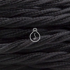 Amarcords - Textile cable for lamps, black, braided, silk, 5 metres, with grounding 3 x 0.75 - fabric cable covered with coloured vintage fabric for chandeliers, wall lamps and lampshades