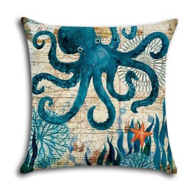 7ColorRoom 2pack Pillow Cases Octopus Decor Ocean Theme Home Decorative Throw Pillow Covers 18"×18" Cushion Covers for Patio Sofa Couch (Octopus)