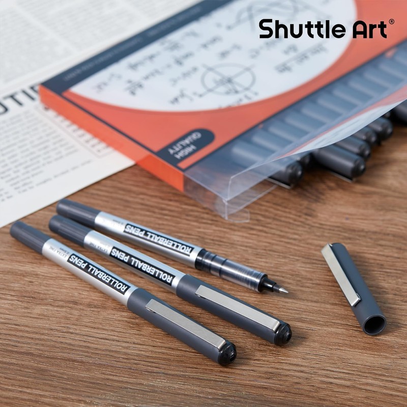 Shuttle Art RollerBall Pens, 25 Pack Black Fine Point Roller