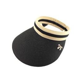 Olive-G Stylish Women's Straw Sun Visor, Cute, Ribbon Included, Black
