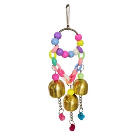 Hypeety Bird Bells Toy Hanging Cage Bell with Sweet Sound Colorful Wood Beads Bells for Lovebirds African Greys Cockatoo Macaw Parakeet Cage Hanging Perch Toy (Bell Toy-3 Bells)