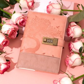 MINICAGIE Pink Diary with Lock for Women Girls 256 Pages Leather Password Journal with Lock A5 Vintage Locked Journals for Writing Note Taking, 5.9x 8.3 in