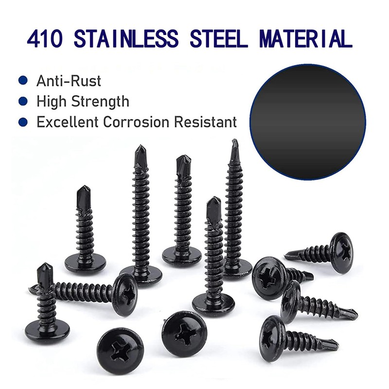 ZAMBASE 100PCS #8x1 Black Crosshead 410 Stainless Steel Self-Drilling Screws