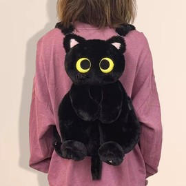 Harilla Plush Animal Cat Backpack Bookbag Soft Shoulder Bag Shoulder Bag School Bag for Adults Girls Kids Teens Black, black
