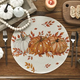 Artoid Mode - Juego de 4 manteles individuales redondos de 4 unidades, diseño de búfalo a cuadros, diseño de calabazas, hojas de otoño, para decoración de comedor