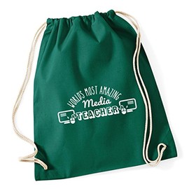 Hippowarehouse World's most amazing media teacher Drawstring Cotton School Gym Kid Bag Sack 37cm x 46cm, 12 litres