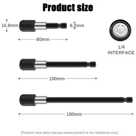 QZKJQDD Magnetic Drill Bit Extender Set, 3 Pcs 60/100/150MM Bit Holder for Impact Driver, Quick Release Self-Locking Bit Holder for Wood Turners Furniture Carpentry and Construction