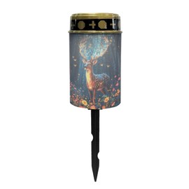 Uorisanigo Deer Floral Cemetery Solar Lights for Grave Waterproof Solar Grave Lights for Cemetery Decoration Flameless Solar Powered Light for Prayer