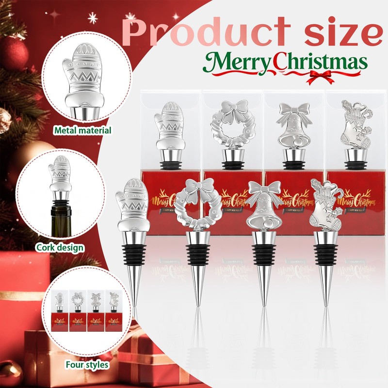 12PCS Christmas Wine Bottle Stoppers Set for Holiday Decoration Christmas