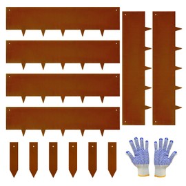 Steel Landscape Edging-Corten Steel Landscape Lawn Edging- 40" LX 10" H Metal Garden Edging 20FT Total 6 Pcs-No-Dig Hammer Heavy Duty Steel Edging-Bendable Border Strips for Lawn Yard GJWCVL-6 Clips