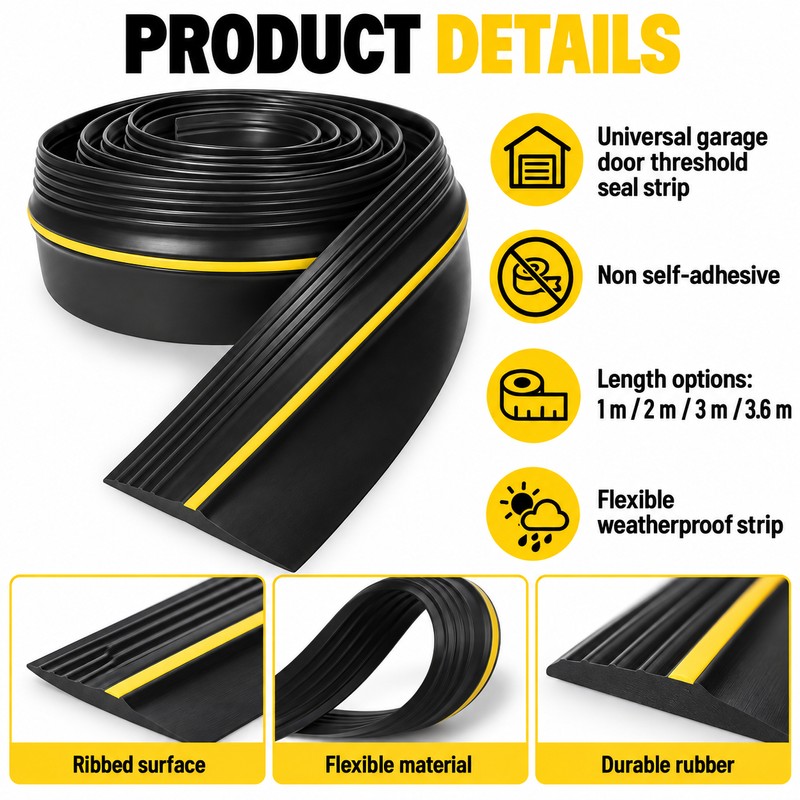 Universal Garage Door Threshold Seal Strip – Weatherproof Rubber Bottom