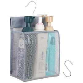 ALYER Hanging Mesh Shower Caddy Organizer Bathroom Storage Bag with Hooks for College Dorm, Gym, Swimming,RV and Travel,Gray