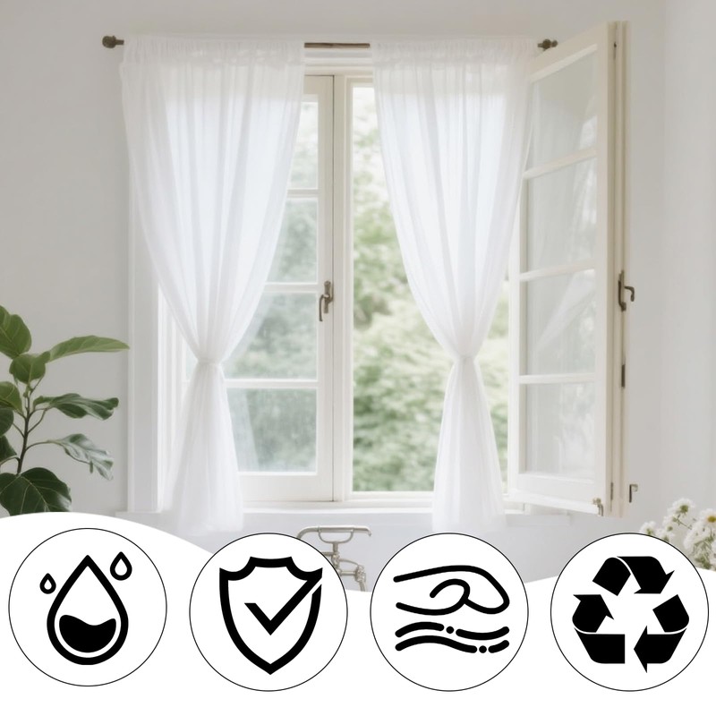 2 Pcs Curtains Semi Sheer - White Net Curtains Voile