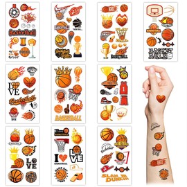 Basketball Temporary Tattoos,10 Sheets Sports Themed Birthday Party Supplies Waterproof Fake Basketball Tattoos for Basketball Sports Themed Party Decoration Gift Birthday Party Bag Fillers Boys Girls