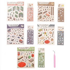 Set of 5 3D Sticker Scene, 3D Sticker, Room Sticker Book, Scene Stickers Children, Miniature House Cute Stickers Children's Sticker Maker with 3D Effect for Furniture Laptops Walls Phone Cases