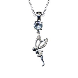 Necklace with fairy pendant, genuine 925 silver with zirconia, art nouveau necklace, stone colour: clear white, 54046, Sterling silver 925, zirconia stones, Zirconia crystal rhinestone