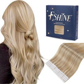 Fshine Real Hair Tape-In Extensions, 35 cm, 50 g, Colour 16 Golden Blonde Highlight 22 Light Blonde, 20 Pieces, Tape In Double Sides Real Hair Invisible Extensions