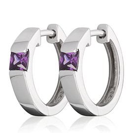 NKlaus Pair of 16 mm 925 Sterling Silver Hinged Hoop Earrings Zirconia Amethyst Rhodium-Plated 2114, Sterling Silver, Cubic Zirconia