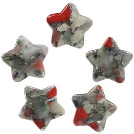 Nupuyai 5pcs Africa Bloodstone Carved Crystal Star Statue Pocket Worry Stone Set, Energy Healing Stone Figurine for Home Office Decor