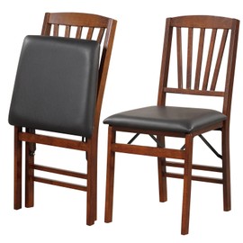 RELAX4LIFE Folding Dining Chairs Set-of-2 - Wooden High Back Kitchen Chairs w/Padded Seats, Solid Wood Frame, 400LBS Weight Capacity, Mid-Century Upholstered Foldable Chairs for Guests Office (1)