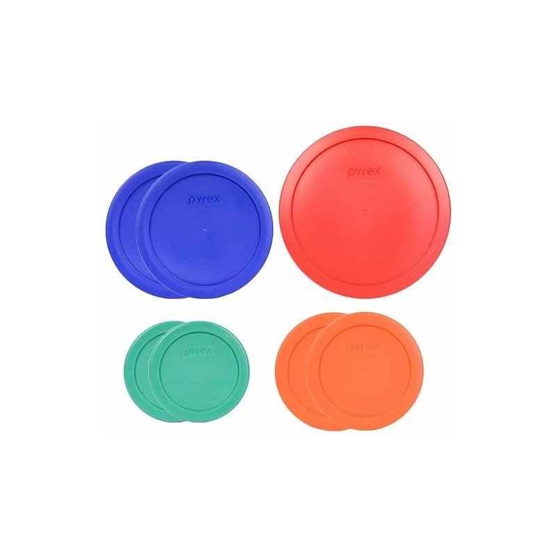 Pyrex (2) 7202-PC Green, (2) 7200-PC Orange, (2) 7201-PC Cobalt