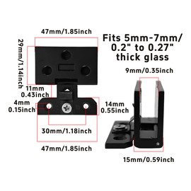 bociloy 2Pcs Matte Black Glass Cabinet Door Hinges, Zinc Alloy Frameless Glass Door Hinge Clamp for Wine Cabinet, Display Cabinets, No Drill Installation, 1.85” Width