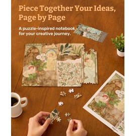 PieceRelax Puzzle Journal for Adults - Alphonse Mucha - The Times of the Day Unique A5 Book Cover Puzzles Gift & Home Décor with Plastic Jigsaw Puzzle Artwork for Notebook [YA1059]