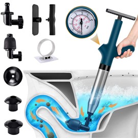 Tyyfnn Toilet Plungers for Bathroom, Air Toilet Plunger Drain Blaster with Real-Time Barometer, High Pressure Toilet Plunger Heavy Duty for Bathroom,Kitchen Sink,Floor Drain,Toilet Clogged