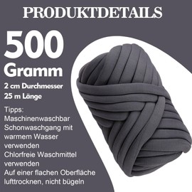Armstricken Wolle 500g 25m Dicke Chenille Wolle zum Handstricken Weiches Chunky Yarn Schlauchgarn Häkelwolle Dickes Garn zum Häkeln für Taschen, Decken, Haustiernester, DIY-Kunsthandwerk (Dunkelgrau)
