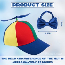 Framendino, Rainbow Propeller Hat Detachable Helicopter Top Cap Blue Brim Baseball Hats with Adjustable Bow Tie for Adult Costumes