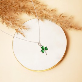 GALWAY Crystal Shamrock Green Crystal Pendant Necklace Irish Design Sterling Silver with Gift Box - 16"-18" Silver