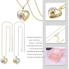 Dochais Heart Sunflower Necklace for Women with You are My Sunshine Pendant with Rotating Sunlower Heart, Against Anxiety Spinner Necklaces, Gold/Silver, Copper