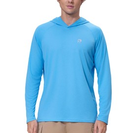 Roxdme Mens UPF 50+ Fishing Shirts Long Sleeve UV Sun Protection Hoodie Rash Guard Hiking Running Swimming, No Thumb Hole-blue, Small