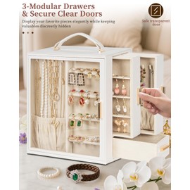 Large Jewelry Box for Women Girls,Big Leather Jewelry Organizer for Necklaces Rings Earrings Gift Bracelets Storage with Drawer,Great Gift for Her