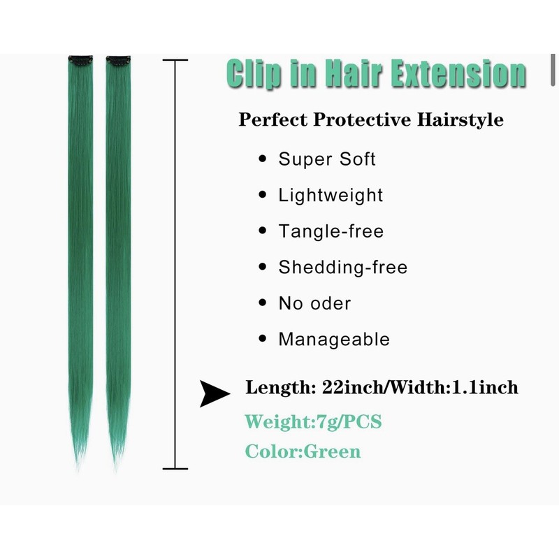 PLUS 12pcs colored green hair for extension Cosplay Christmas Party