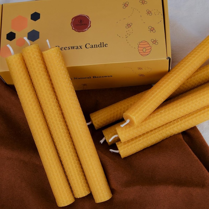 12 PCS Beeswax Taper Candles Hand Rolled - Smokeless Dripless