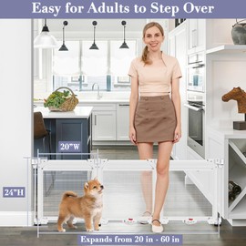 3-Panel Free Standing Dog Gate with 4 Suction Cups, 60 x24 Inch Tall Short Dog Gates to Step Over, Foldable Pet Gate Indoor Small Dog Fence Puppy Barrier Mesh Dog Gates for The House, White