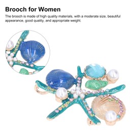 Pssopp Women's Stunning Starfish and Shell Crystal Alloy Clasp Brooch Trend Pearl Brooch Clothing Accessories (Blue)