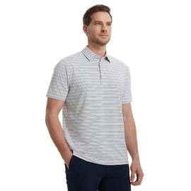 M MAELREG Polo Shirts for Men Short Sleeve Quick Dry Moisture Wicking Athletic Striped Collared Golf Shirts