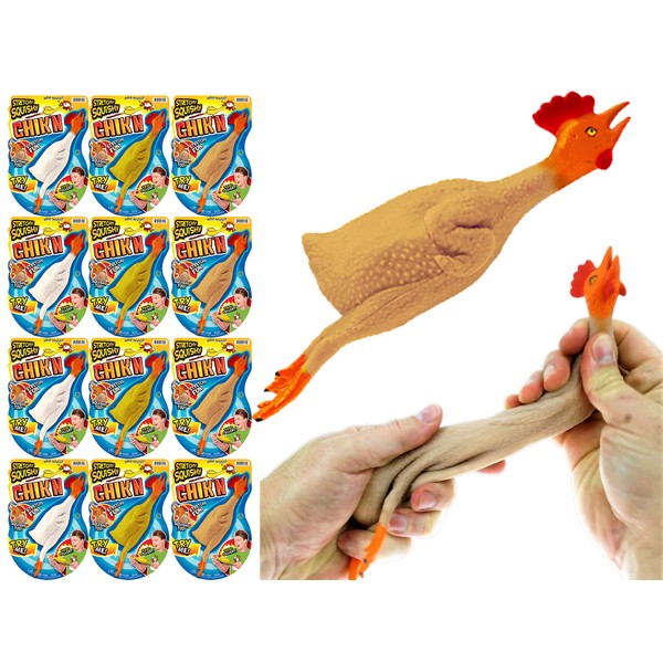 JA-RU Super Stretchy & Squishy Chicken Toy (12 Chicken Assorted) Rubber Chicken Funny Gag Squeeze Toys for Kids, Teens & Adults. Novelty Party Favors Pinata Filler Christmas Stocking Stuffers. 1709-12
