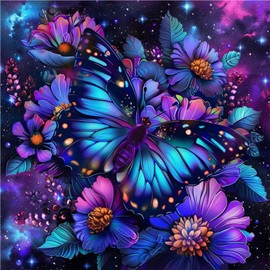 Lxmsja Butterfly Diamond Painting Kits for Adults, DIY 5D Full Drill Flowers Diamond Art Kits for Beginners, Peinture Diamant Arts and Crafts for Adults, Home Wall Decor 12x12 inch