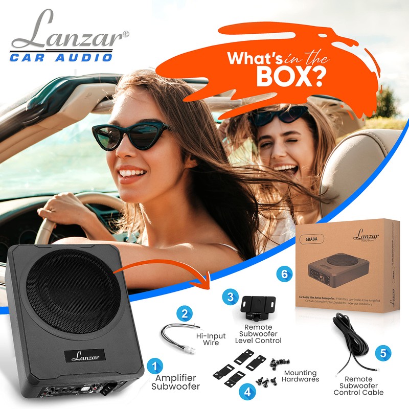 Pyle 8-Inch Low-Profile Amplified Subwoofer System - 600 Watt Compact