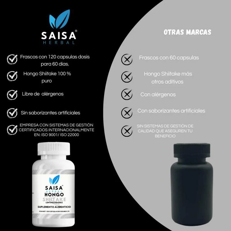 Hongo Shiitake Orgánico Con 120 Cápsulas Saisa Herbal Sabor Sin