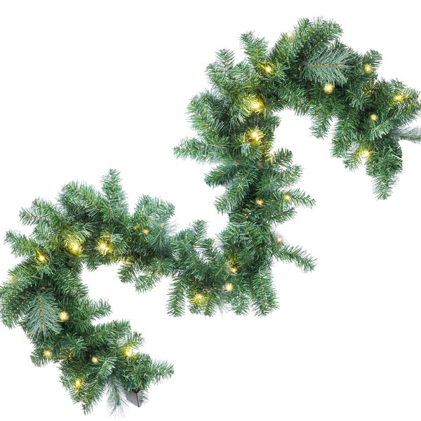GloBrite 2.7M Christmas Garland with 30 Warm White LED Lights | Christmas Tree Decorations for Fireplace Stair, Window, Wall Decor and Christmas Decorations